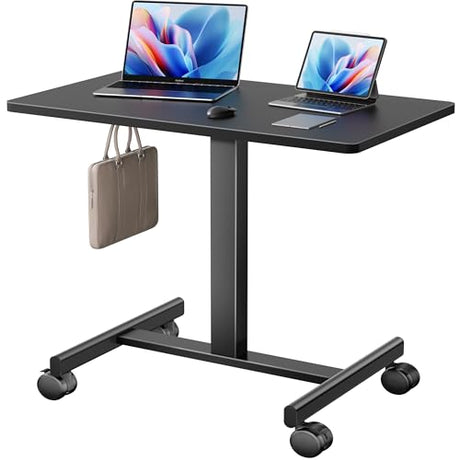 NICECOZY Mobile Standing Desk, Small Teacher Standing Rolling Desk, Portable Laptop Desk with Lockable Wheels, Computer Workstations, Adjustable Height, Black NICECOZY