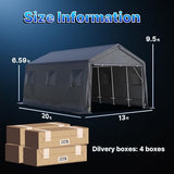 ADVANCE OUTDOOR 13x20 ft Carport 2 Roll up Doors & Vents Outdoor Portable Storage Shelter Garage Tent for Vehicle Boat Truck Anti-UV Snow Resistant Waterproof, Gray ADVANCE OUTDOOR