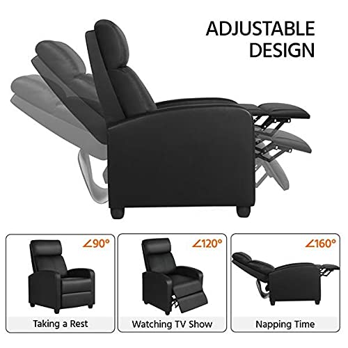 Yaheetech 2-Seat Reclining Chair Leather Recliner Sofa Modern Chaise Couch Lounger Sofa for Living Room Home Theater Black Yaheetech