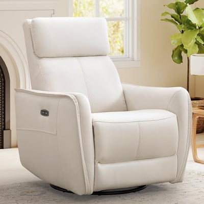 HAOMARKETS Electric Swivel Rocker Recliner Chair, Power Faux Leather Glider Rocking Recliners for Adults,360° Swivel Nursery Reclining Sofa with USB Charging Port, White