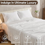 MEISHANG Extra Deep Pocket Cotton Sheets Queen Size - 100% Egyptian Cotton 1000 Thread Count - Fits 18"-24" in Deep Mattress,Oeko-Tex Certified, Soft & Breathable - 4 Piece (Queen, Whtie) MEISHANG