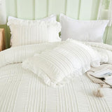 WONGS BEDDING White Comforter Set Twin, 3 Pieces Ruffle Shabby Chic Comforter for Dorm Room Essentials for Twin Bed, Soft Seersucker Bedding Set with 1 Ruffle Comforter, 2 Tufted Pillowcases 86"×68" WONGS BEDDING