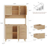 Rovaurx 70.9" Kitchen Pantry Cabinet with Microwave Shelf, Rattan Freestanding Storage Cabinet with Charging Station, Sideboard Buffet Cabinet with Drawers and Doors, Natural KBG002ME Rovaurx