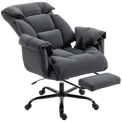 HOMCOM Executive Office Chair Comfy with Foot Rest, Reclining Swivel Computer Desk Chair with High Back, Thick Cushion, Padded Armrest, Adjustable Height, Rolling Wheels, Dark Gray HOMCOM