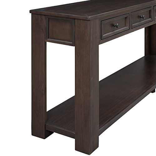 Merax Long Console Table with 4 Storage Drawers, Farmhouse Entryway Table with Open Shelf, 63 Inch Sofa Table Behind Couch, for Hallway Living Room Foyer, Espresso Merax