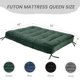 8 Inches Futon Mattress Queen Size, Futon Sofa Couch Bed with Straps, Thick Corded Fabric Floor Futon Mattress for Adults, Sleeping Mat Foldable Mattress for Camping, Green(Frame Not Included) Bliss Homey