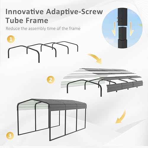 VEIKOU 10' x 15' Metal Carport with Heavy Duty Steel Roof, Upgraded Large Outdoor Carport Canopy, Car Port for Car, Car Shelter & Shade, Grey VEIKOU