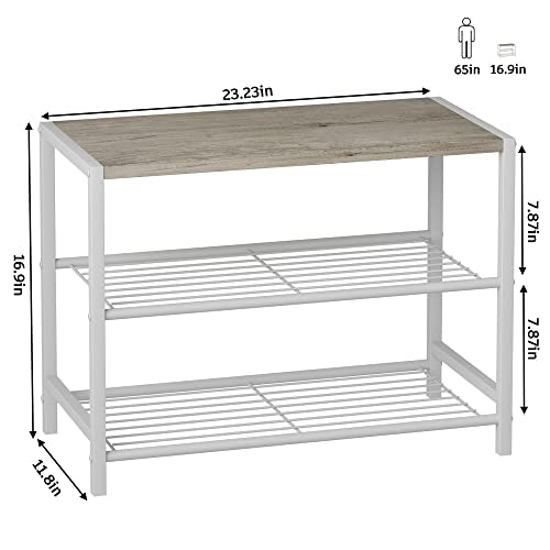 HOMEFORT 3-Tier Shoe Rack, Shoe Storage Shelf, Industrial Shoe Tower, Narrow Shoe Organizer for Closet Entryway, Small Shoe Rack Table with Durable Metal Shelves, White Oak - WoodArtSupply