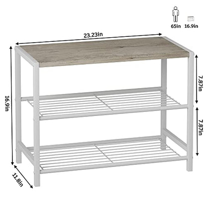 HOMEFORT 3-Tier Shoe Rack, Shoe Storage Shelf, Industrial Shoe Tower, Narrow Shoe Organizer for Closet Entryway, Small Shoe Rack Table with Durable Metal Shelves, White Oak - WoodArtSupply