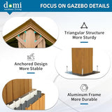 Domi 12x14FT Hardtop Gazebo with Netting & Curtains, Outdoor Aluminum Frame Gazebo with Galvanized Steel Double Roof, Outdoor Permanent Metal Pavilion for Patio Deck Lawn and Garden, Wood-Looking domi outdoor living