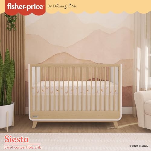 Dream On Me Fisher Price Siesta 3-in-1 Convertible Crib, White Vintage Oak