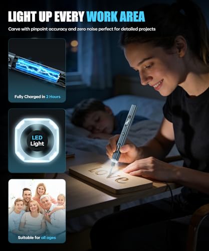 Vanlgs Engraving Pen for Metal Wood Glass Plastic, Engraving Tool with LED Light, 31 Bits, Cordless, 5 Speeds, Rechargeable, Engraver Kit Craft Easter Gifts for for Teens Adults Beginner Vanlgs