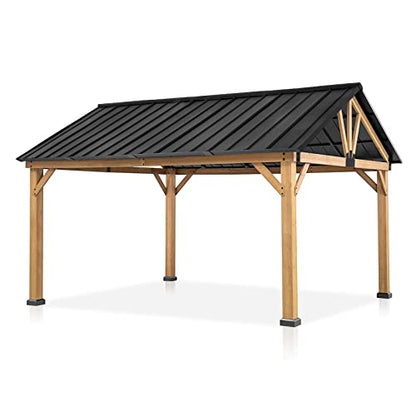 Meetleisure Wood Gazebo 13' x 11' Wood Patio Gazebo Cedar Framed Gazebo with Steel Frame Gable Roof Hardtop Gazebo for Patio Garden Lawn Backyard - WoodArtSupply