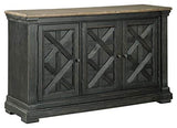 Signature Design by Ashley Tyler Creek Vintage Casual Dining Room Buffet Cabinet or Server with 3 Doors and Lattice Design, Wood, 36" High, Black & Gray Signature Design by Ashley