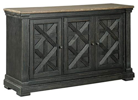 Signature Design by Ashley Tyler Creek Vintage Casual Dining Room Buffet Cabinet or Server with 3 Doors and Lattice Design, Wood, 36" High, Black & Gray Signature Design by Ashley
