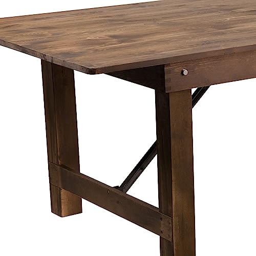 Flash Furniture Hercules Commercial Grade Farmhouse Dining Table | Solid Pine Foldable Table for 10 in Antique Rustic | Rustic Charm for Home and Events - WoodArtSupply