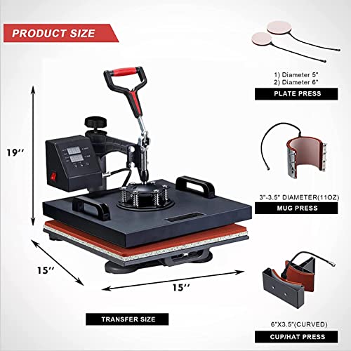 ENPAP Heat Press 15x15 Inch 8 in 1 Heat Press Machine 360-Degree Swing Away Digital T Shirt Press Machine Multifunction Sublimation Combo for T Shirts Mugs Hat Plate Cap Bottle ENPAP