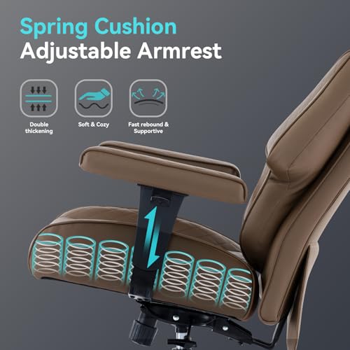 EXCEBET Big and Tall Office Chair with Footrest, PU Leather High Back Executive Office Chair 400lbs, Ergonomic Computer Chairs Lumbar Support for Heavy People (Brown) EXCEBET