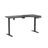 JWX Standing Adjustable Desk, 63 inches L Shaped Electric Standing Gaming Desk with Locking Wheels, Cup Holder, Headphone Hook, Cable Manager, Mouse pad, Carbon Fiber Textured Pane JWX