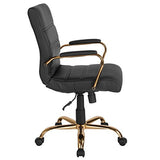 Flash Furniture Whitney Mid-Back Swivel LeatherSoft Desk Chair with Wheels, Padded Seat and Armrests, Adjustable Height Padded Office Chair, Black Flash Furniture