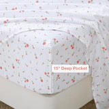 Softan Pink Floral Full Sheet Set Flower Printed Bed Sheets Double - 4 Piece Microfiber Patterned Fitted Bed Sheets with 15" Deep Pocket & Straps, Cozy Cute Pink Sheets and Pillowcase Set Softan