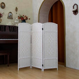 Pawlabay Compact 3 Panel Short Room Divider, 47.2 Inch Tall Double-Sided Rattan Folding Screen for Home & Office,White PawlaBay