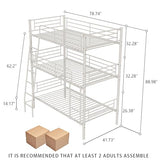 Skipity Sigmo Metal Triple Bunk Bed, Heavy Duty Twin Size Triple Bunk Bed Frame for 3 with Ladder & Guardrail, 3 Bunkbeds for Kids Adults Teens Boys, Bedroom, Dormitory, No Box Spring Need, White Skipity Sigmo