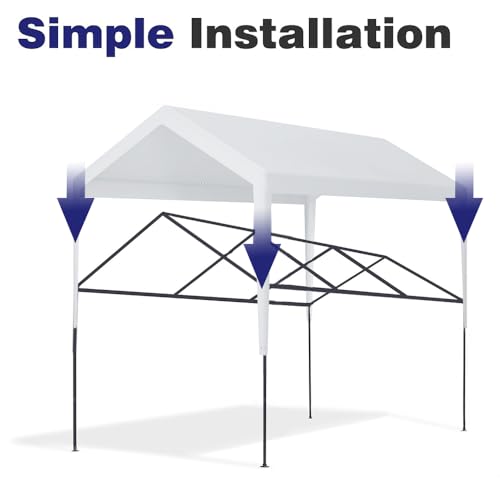 Rutile 12 x 20 FT Carport Replacement Cover, Heavy Duty Car Tarp Canopy Tent Garage Top Shelter Cover with Fabric Leg Pole Skirts and Ball Bungees White (Only Top Cover, Frame is not Included) Rutile