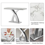 Henf Faux Marble Luxury Console Table with X-Shape Steel Base, 47in Marble Top Narrow Table Console Sofa Table Behind Couch for Living Room, White Mable Entryway Table Foyer Table for Entrance Henf
