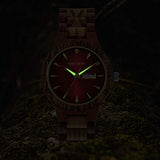 MII YEW Men's Wooden Watch Lightweight Analog Quartz Handmade Wood Watches Red Dial with Date MII YEW