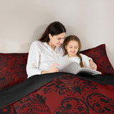 Feelyou Adults Gothic Skull Bedding Set Queen Size Kids Damask Print Comforter Goth Bohemian Duvet Breathable Soft Lightweight Microfiber Black Red Room Decor with 2 Pillowcases Feelyou