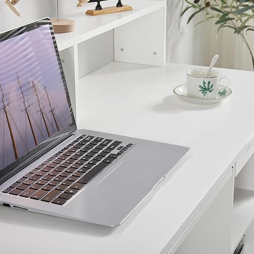 Yaheetech Desk with Keyboard Tray, Home Office Computer Desk Wooden PC Laptop Desk, Morden Sturdy Study Writing Table, White Yaheetech