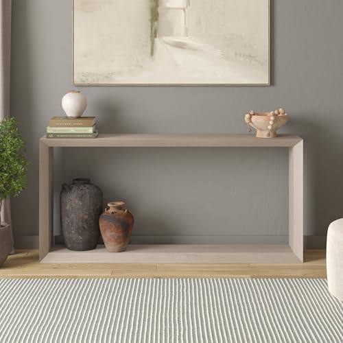 Henn&Hart 64" Wooden Rectangular Console Table Entryway Table, Sofa Table with Wooden Shelf for Entryway, Living Room, Couch, Hallway, or Office, Beech White Henn&Hart