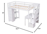 Merax Loft Bed Twin with Desk and Storage Stairs, Space-Saving Wood Bed Frame with Drawers and Shelves, for Teens Adults (White) Merax