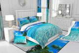 Erosebridal Ocean Duvet Cover Summer Beach Decor Hawaiian Vacation Style Bedding Set Palm Trees Tropical Nature Sea Theme Home Decor Comforter Cover Set, 1 Duvet Cover with 1 Pillow Case Twin Size Erosebridal