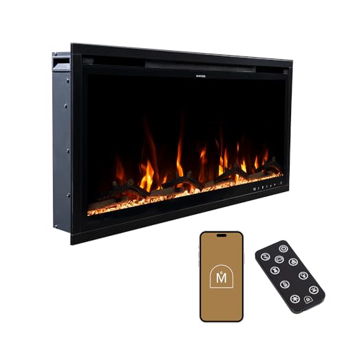 Modern Ember Aerus Slim 36 Inch Smart Linear Electric Fireplace | Recessed in-Wall or Wall-Mount | LED Multiple Flame Colors | Alexa/WiFi Enabled | 4.25” Profile | Remote Included Modern Ember