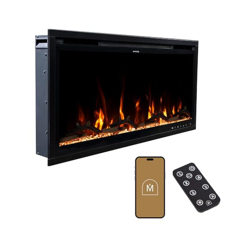 Modern Ember Aerus Slim 36 Inch Smart Linear Electric Fireplace | Recessed in-Wall or Wall-Mount | LED Multiple Flame Colors | Alexa/WiFi Enabled | 4.25” Profile | Remote Included Modern Ember