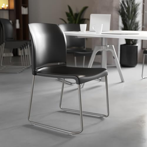 Flash Furniture Hercules Series Contoured Stacking Chairs for Waiting Rooms and Offices, Ergonomic Lobby Chairs with Curved Back, Set of 5, Black Flash Furniture