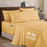 Elegant Comfort 1500 Premium Quality 6-Piece Bed Sheet Set - 18-24 Inch Extra Deep Pocket, Smart Storage Pockets, Wrinkle Free Ultra Soft 6PC Extra Deep Pocket Sheets, Queen, Gold Elegant Comfort