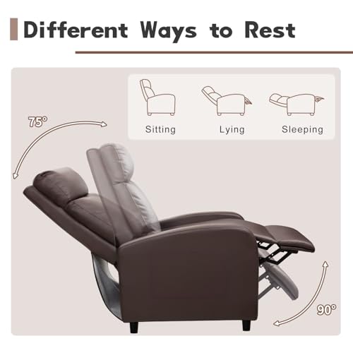 Furniwell Massage Recliner Chair for Living Room Adjustable PU Leather Reclining Chair Home Theater Seating Modern Winback Single Sofa for Adults with Footrest (Leather, Brown)