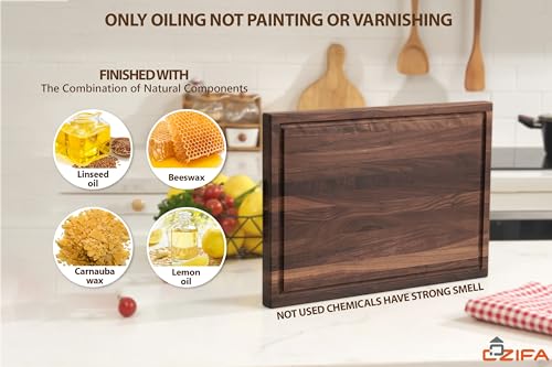 Cozifa American Walnut Wood Cutting Board 17"Lx12"Wx1"Thick for Kitchen with Juice Groove, Inner Handles, Gift Box; Wooden Chopping Board Finished - WoodArtSupply