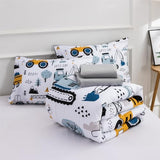 NTBED 5 Pieces Construction Truck Twin Comforter Set for Boys Kids Forest Vehicles Excavator Lightweight Microfiber Bedding Sets NTBED