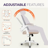 NEO CHAIR Office Desk Computer Gaming Ergonomic Chair with Lumbar Back Support Adjustable Height Swivel Wheels Flip-up Arms Mesh Chair for Home or Office (Beige) NEO CHAIR