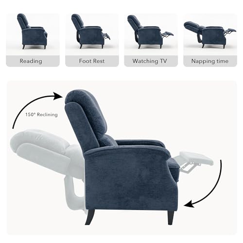 VKNOW Recliner Chair, Fabric Recliner with Soft Armrest, Home Theater Seating with Adjustable Push Back and Lumbar Support, Single Sofa for Adults, Lounge Chair for Living Room, Bedroom（Blue）