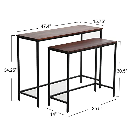 Creative Co-Op Solid Wood Nesting Console Tables with Metal Legs, Walnut Finish, Set of 2 Sizes