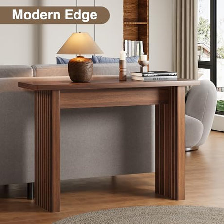 RUSTYER Fluted Entryway Console Table, Wooden Rectangular Sofa Table for Entrance, Narrow Wood Entryway Small Long Entry Table for Hallway, Living Room (Walnut) RUSTYER