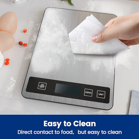 【33 lb & USB Rechargeable】 Digital Kitchen Food Scale Kitchen Scale, Stainless Steel Digital Weight Grams and Oz, Baking and Cooking, 0.1oz/1g Precise, 6 Weight Units (B1) izeyu