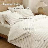 Bedsure Gentlesoft 2-in-1 Queen Comforter Set and Detachable Fluffy Blanket, Cream White Bedding Set for All Season Use, SnapTech Design for Space Saving (Includes 2 Pillow Shams, 2 Pillowcases) Bedsure
