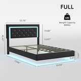 AILUNWALL Floating Bed Frame Full with LED Light, Upholstered Queen Bed Frame with Headboard, Solid Wood Slats Support, Noise-Free, Easy Assembly, No Box Spring Needed (Black, Full) AILUNWALL