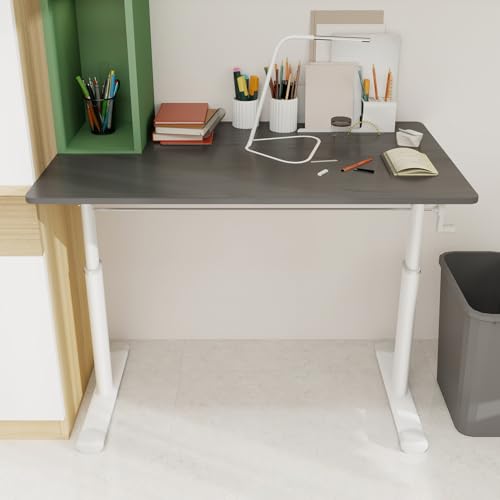 Japovker Adjustable Study Desk with Hand-Crank, Double Column Height Adjustable Computer Desk, Stable Compact Office Workstation with Frame & One-Piece Table Top,for Kids & Adults (Grey, 39 lnches) Japovker